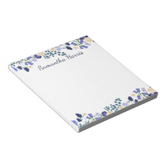 Bloco De Notas Floral Watercolor Blue Flowers Nome Personalizado 