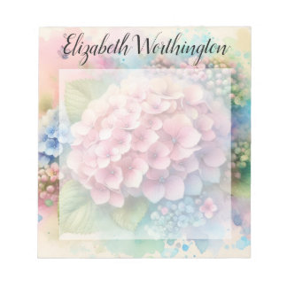 Bloco De Notas Floral watercolor monogram pink hydrangea 