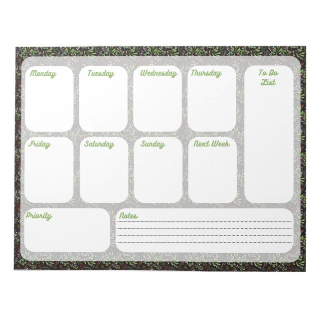 Bloco De Notas Floral Weekly Planner Notepad | Organize Your Week (Frente)