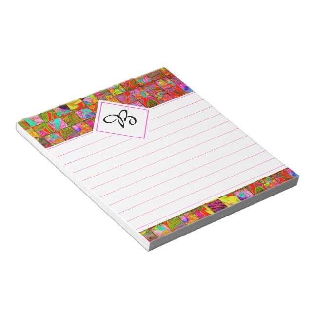 bloco de notas floral xadrez boêmio (Inclinado)