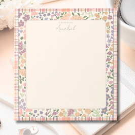 Bloco de Notas Floral Xadrez Pastel com Personaliz