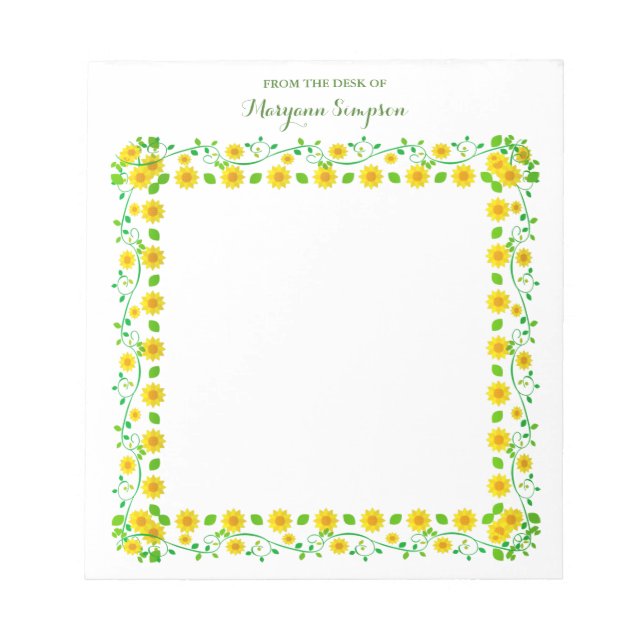 Bloco De Notas Flores Amarelas Bonito Personalizadas da Mesa do (Frente)