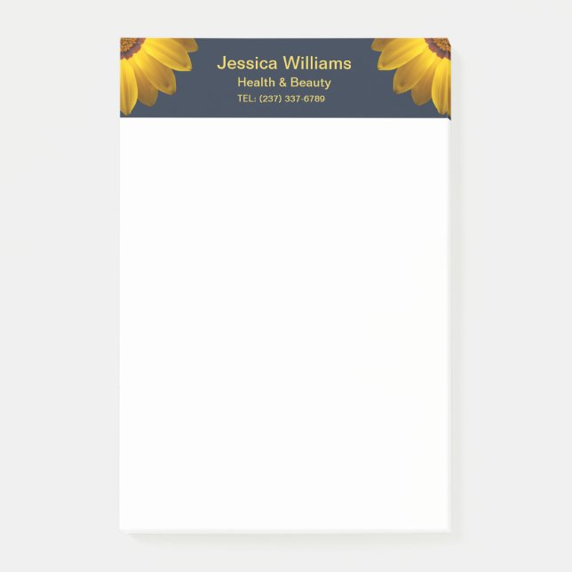 Bloco De Notas Flores amarelas no Monograma de fundo azul Marinho (Frente)