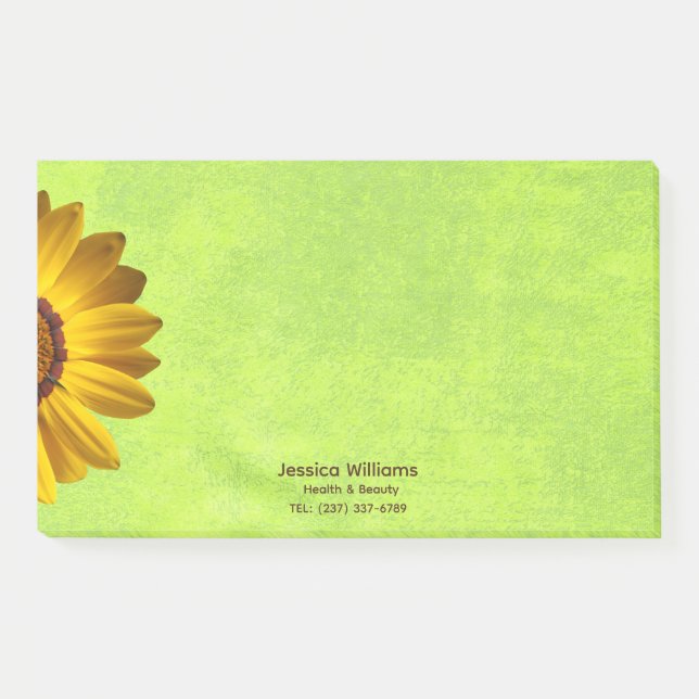 Bloco De Notas Flores Amarelas no Monograma Verde Abstrato (Frente)