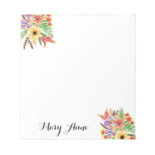 Bloco De Notas Flores Amarelas Vermelhas Púrpura De Aquarela