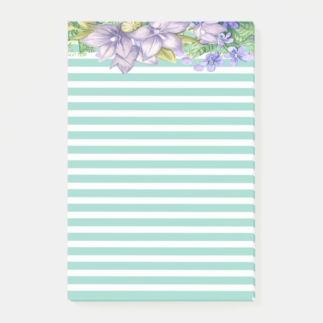 Bloco De Notas Flores Aquarela Fofa Listras Verde Menta (Frente)