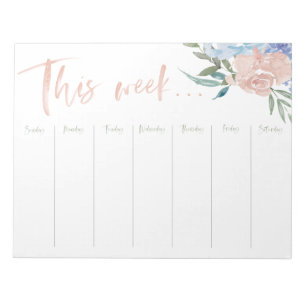 Bloco De Notas Flores aquarelas de calendário semanal