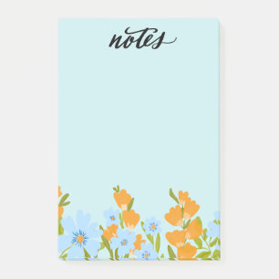 Bloco De Notas Flores azuis e amarelas Notas