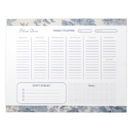 Bloco De Notas Flores Azuis Toile de Jouy Weekly Planner
