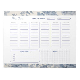 Bloco De Notas Flores Azuis Toile de Jouy Weekly Planner