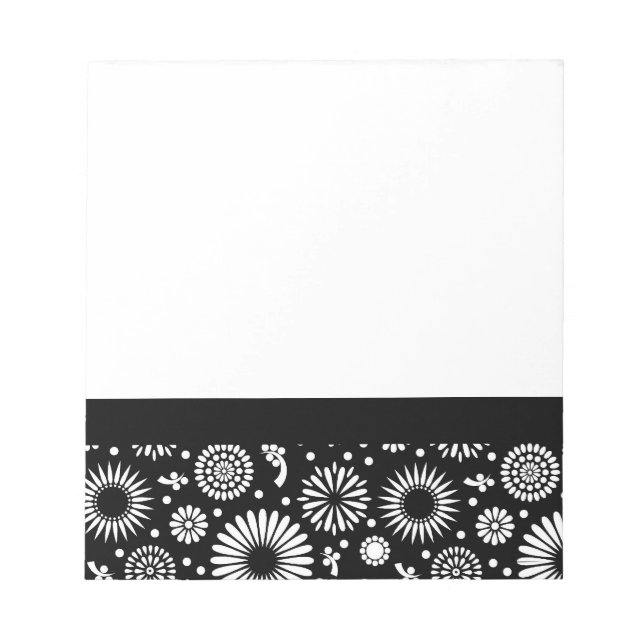Bloco De Notas Flores boho Padrão floral vetorial preto e branco (Frente)