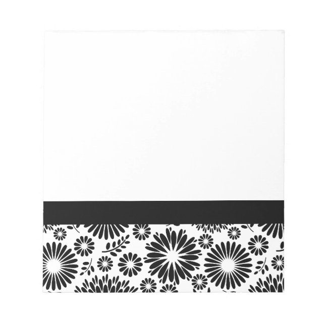 Bloco De Notas Flores boho Padrão floral vetorial preto e branco (Frente)