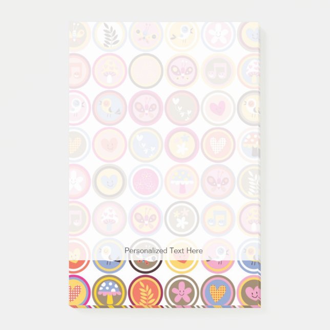 Bloco De Notas flores bonitinhas, pássaros, padrão de corações (Frente)