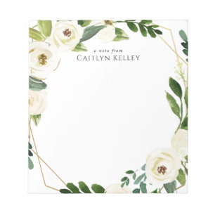 Bloco De Notas Flores Brancas De Aquarela, Quadro Dourado Persona