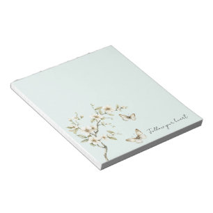 Bloco De Notas Flores Brancas Menta Borboletas