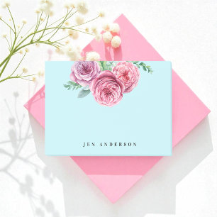 Bloco De Notas Flores Cor-de-Rosa Azul Nome Simples