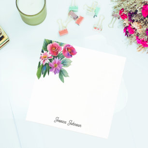 Bloco De Notas Flores Cor-de-Rosa Bonitas Personalizadas com o Se