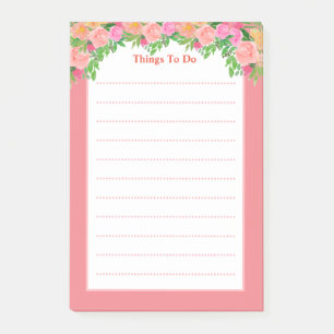 Bloco De Notas Flores cor-de-rosa em aquarela fofa Lista de Coisa