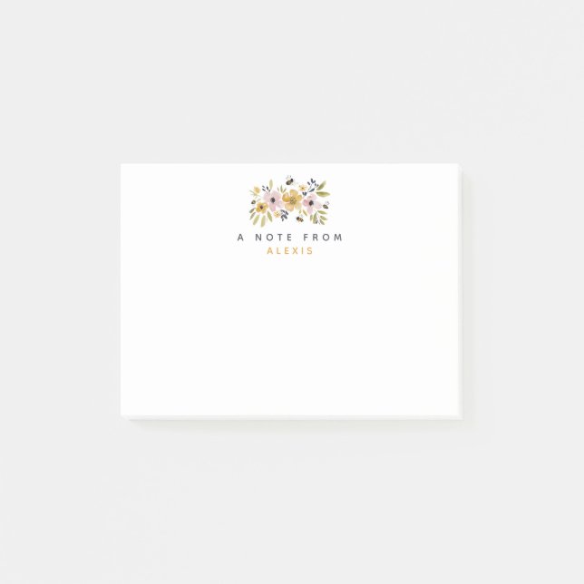 Bloco De Notas Flores de Aquarela & Abelhas Personalizadas (Frente)