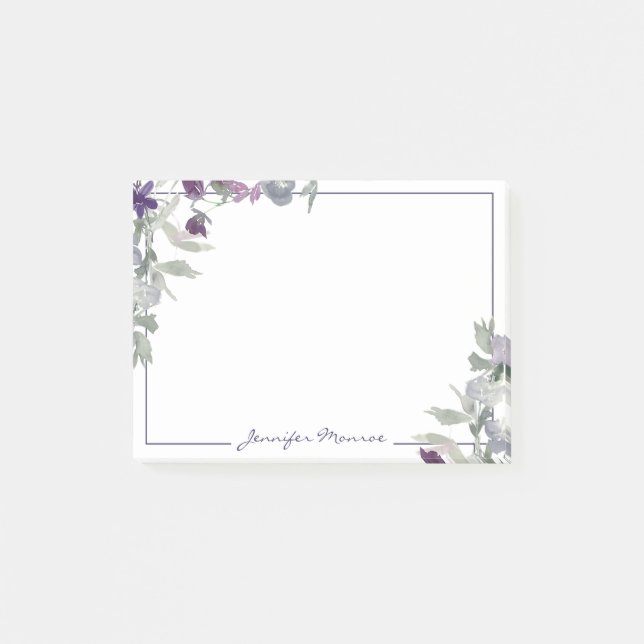 Bloco De Notas Flores de aquarela burgundy e roxo personalizam (Frente)