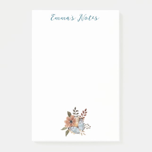 Bloco De Notas Flores de Aquarela Fofas, Personalizadas Simples (Frente)