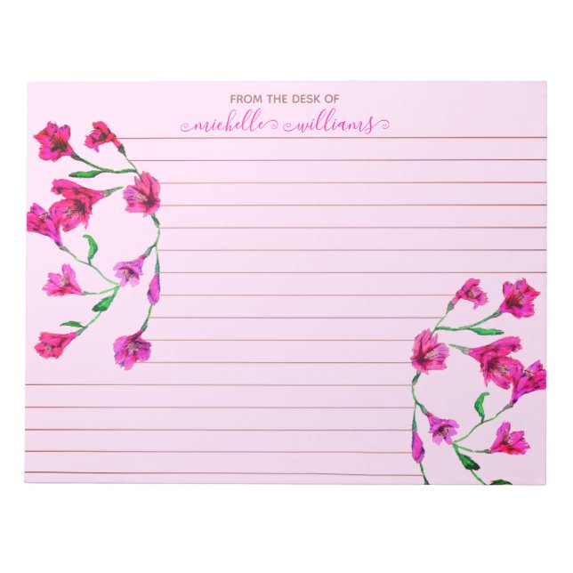 Bloco De Notas Flores de Aquarela Magenta Personalizadas Vinculad (Frente)
