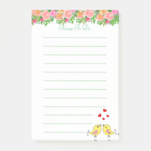 Bloco De Notas Flores de aquarela & passarinhos Coisas a Fazer Li