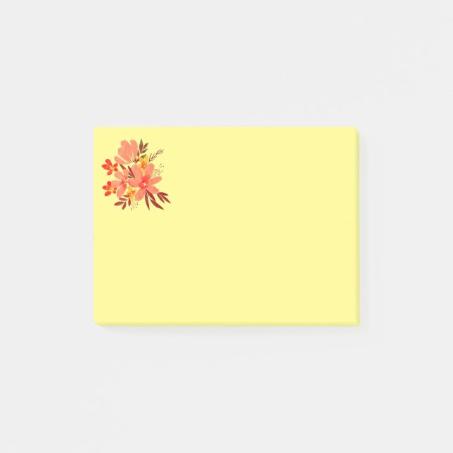 Bloco De Notas Flores de Aquarela Pêssego e Amarelo (Frente)