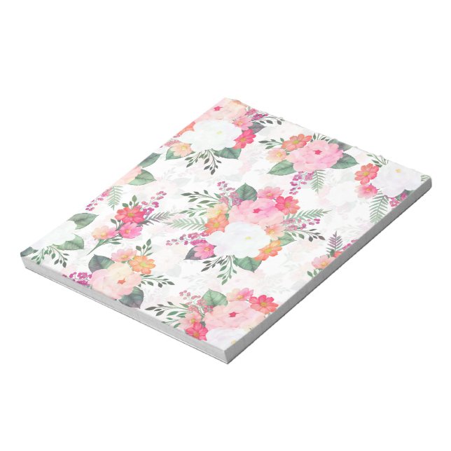 Bloco De Notas Flores de Aquarela Rosa Design Branco (Invertido)