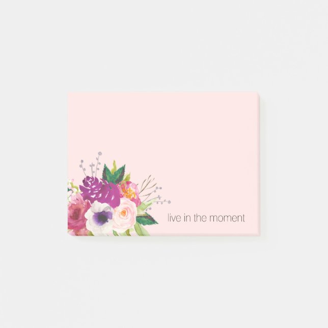 Bloco De Notas Flores de Aquarela Rosa Roxo (Frente)