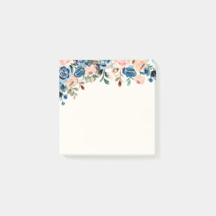 Bloco De Notas Flores de Cor de Água Rosa e Azul