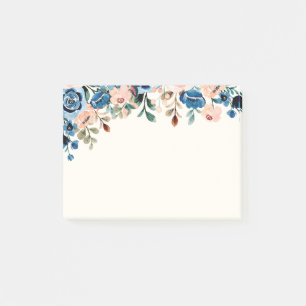 Bloco De Notas Flores de Cor de Água Rosa e Azul