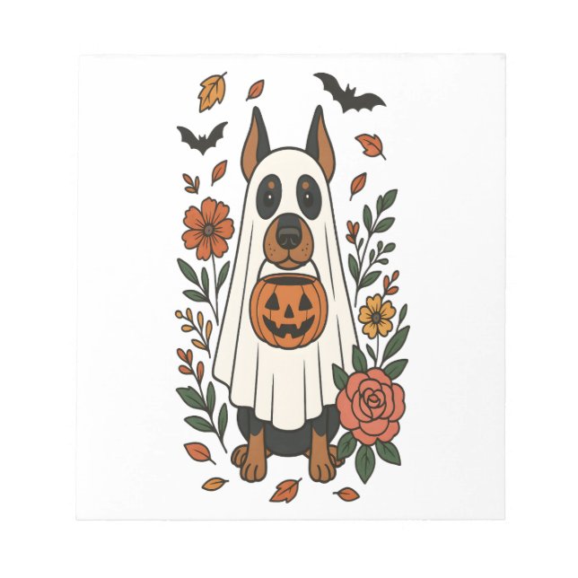 Bloco De Notas Flores de Doberman Pinscher de Halloween (Frente)