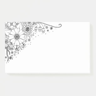 Bloco De Notas Flores de Dodle Pretas e Brancas Coloridas na Imag