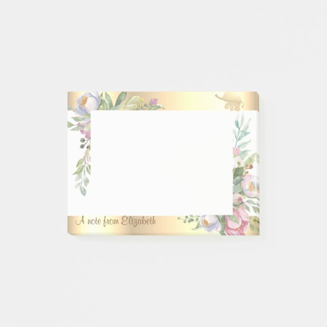 Bloco De Notas Flores de Elefante com Brilho Dourado Moderno - Pe (Frente)