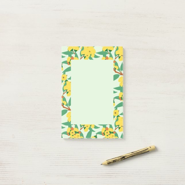 Bloco De Notas Flores de Eucalipto Amarelo (Na mesa)