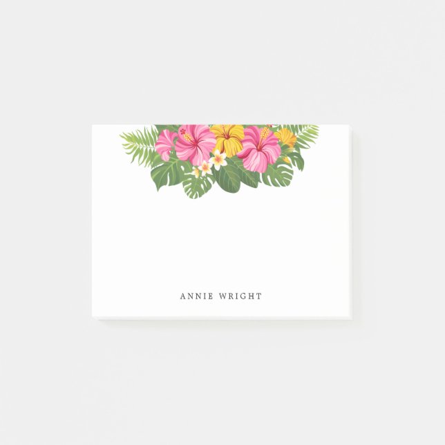 Bloco De Notas Flores de Hibisco Amarelo-Rosa Tropicais (Frente)