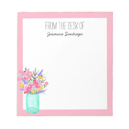 Bloco De Notas Flores de Jar Mason do Buquê de Aquarela Personali