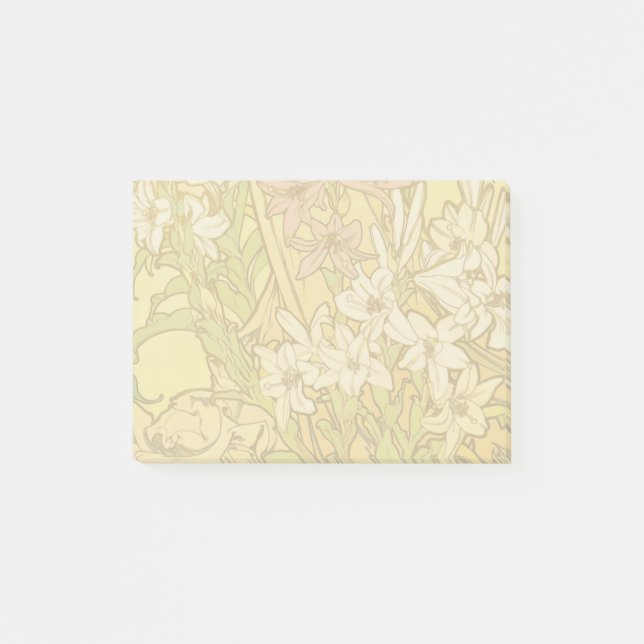 Bloco De Notas Flores de lírio Art Nouveau de Alfonse Mucha (Frente)