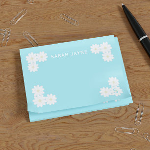 Bloco De Notas Flores de margarida bonitas Aqua Blue Monograma Pe