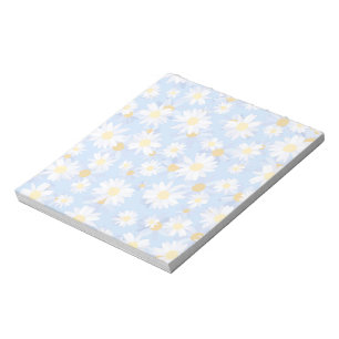 Bloco De Notas Flores de Margarida Branca Azul Elegante