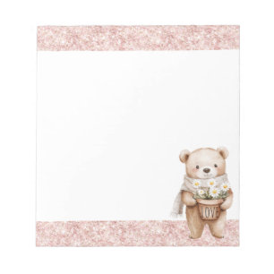 Bloco De Notas Flores de Margarida de Urso Doce Brilho Rosa