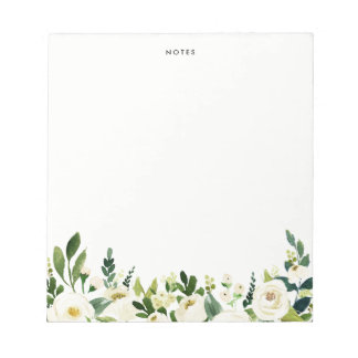 Bloco De Notas Flores de Mola Branca de Aquarela Personalizadas