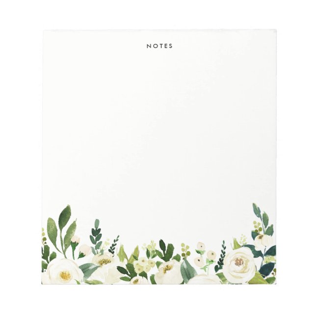 Bloco De Notas Flores de Mola Branca de Aquarela Personalizadas (Frente)
