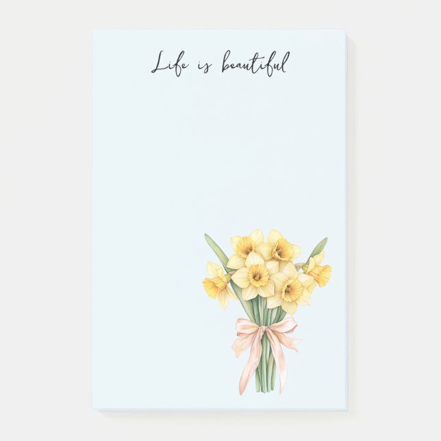 Bloco De Notas Flores de Narciso Amarelo Laço de Pêssego (Frente)