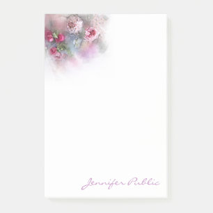 Bloco De Notas Flores de Rosas de Aquarela com Modelo de Script M