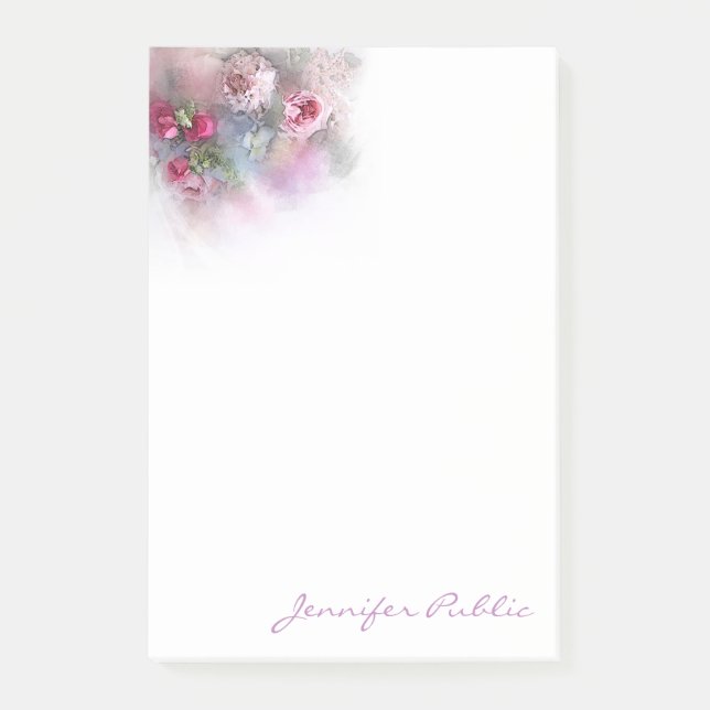 Bloco De Notas Flores de Rosas de Aquarela com Modelo de Script M (Frente)
