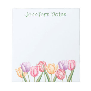 Bloco De Notas Flores de Tulipa Coloridas em Aquarela Com Texto P