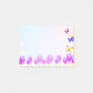 Bloco De Notas Flores de tulipa roxa & borboletas