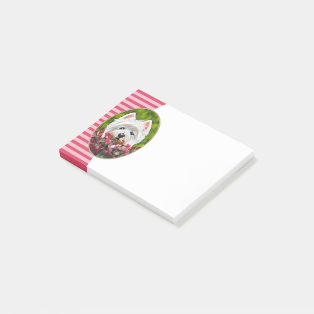 Bloco De Notas Flores de Westie e Rosa (Inclinado)